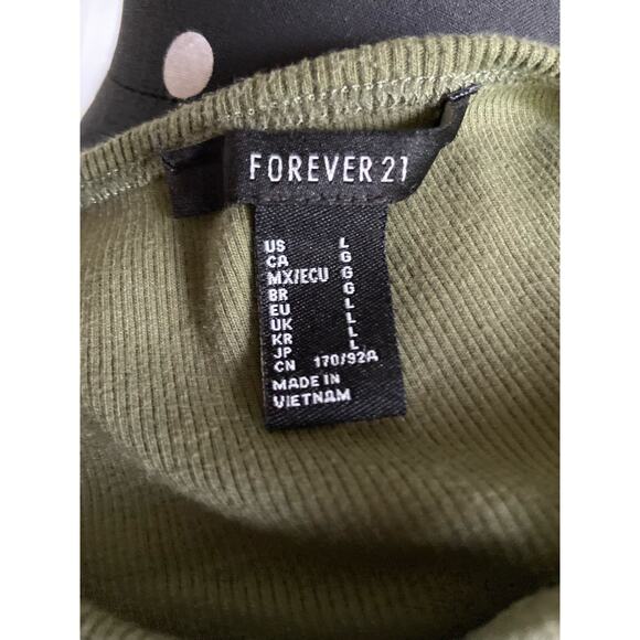 Forever 21 Womens Top Sz L Olive Green Cropped Length Ribbed Knit Long Sleeve - Picture 8 of 8